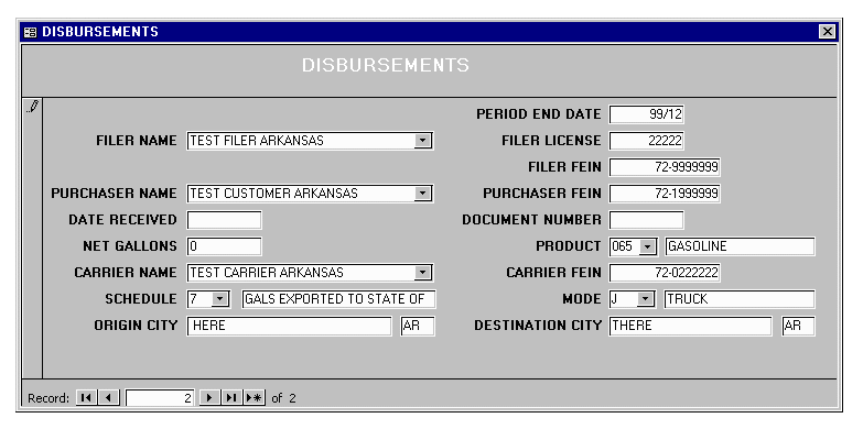 Arkansas Sales Tax Entry Form