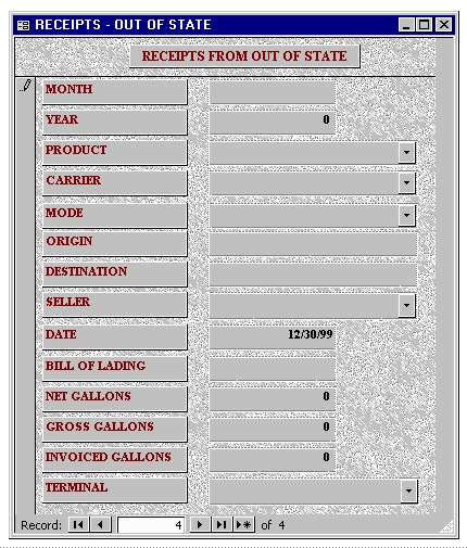 Missouri Receipts: Out Of State Entry Form